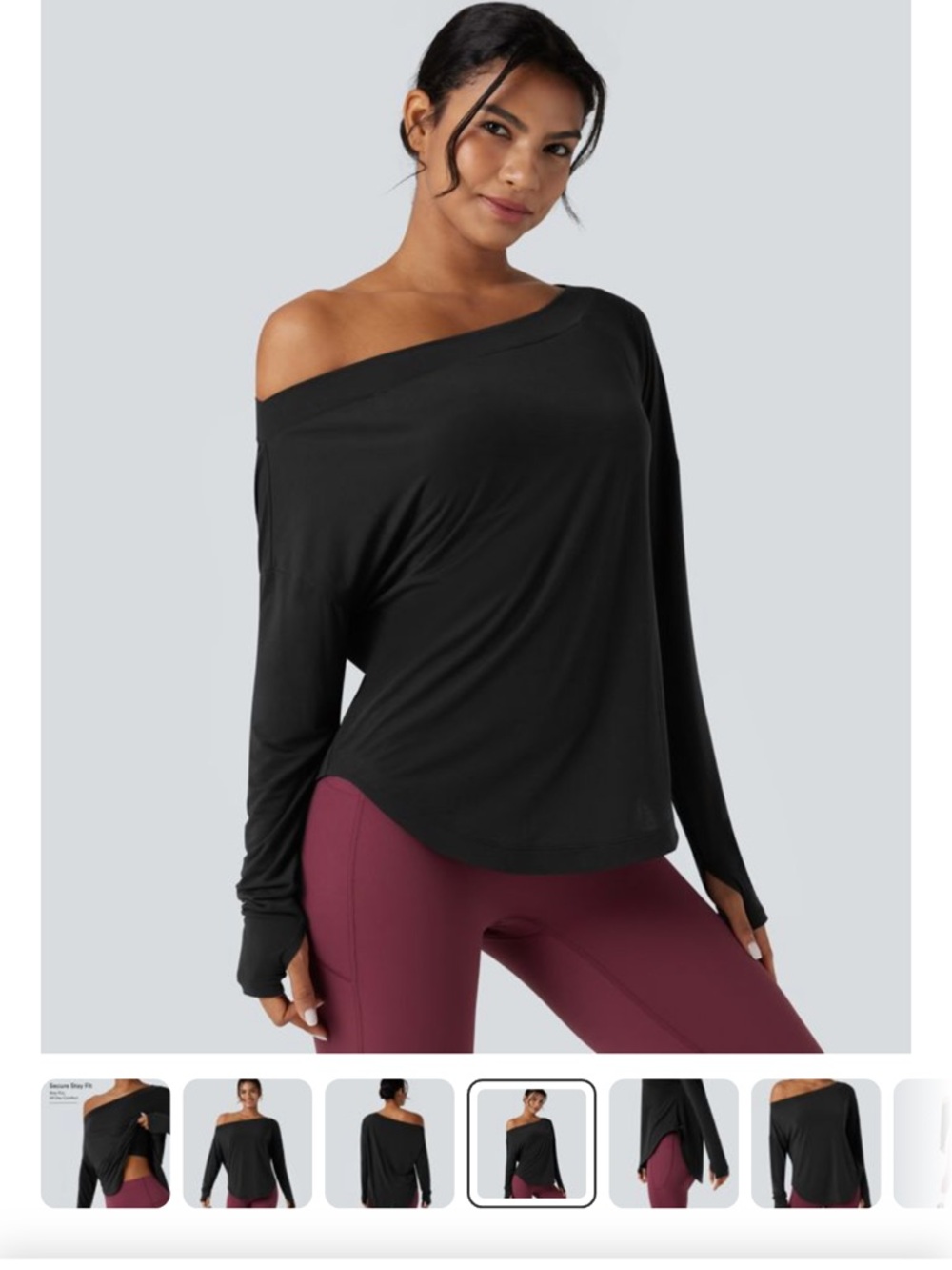 HALARA Black Off-Shoulder Long Sleeve Top